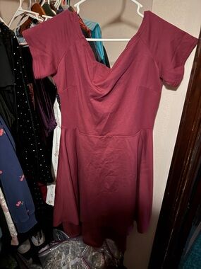 Women's Cowl Neck Short Sleeve Dress in Berry